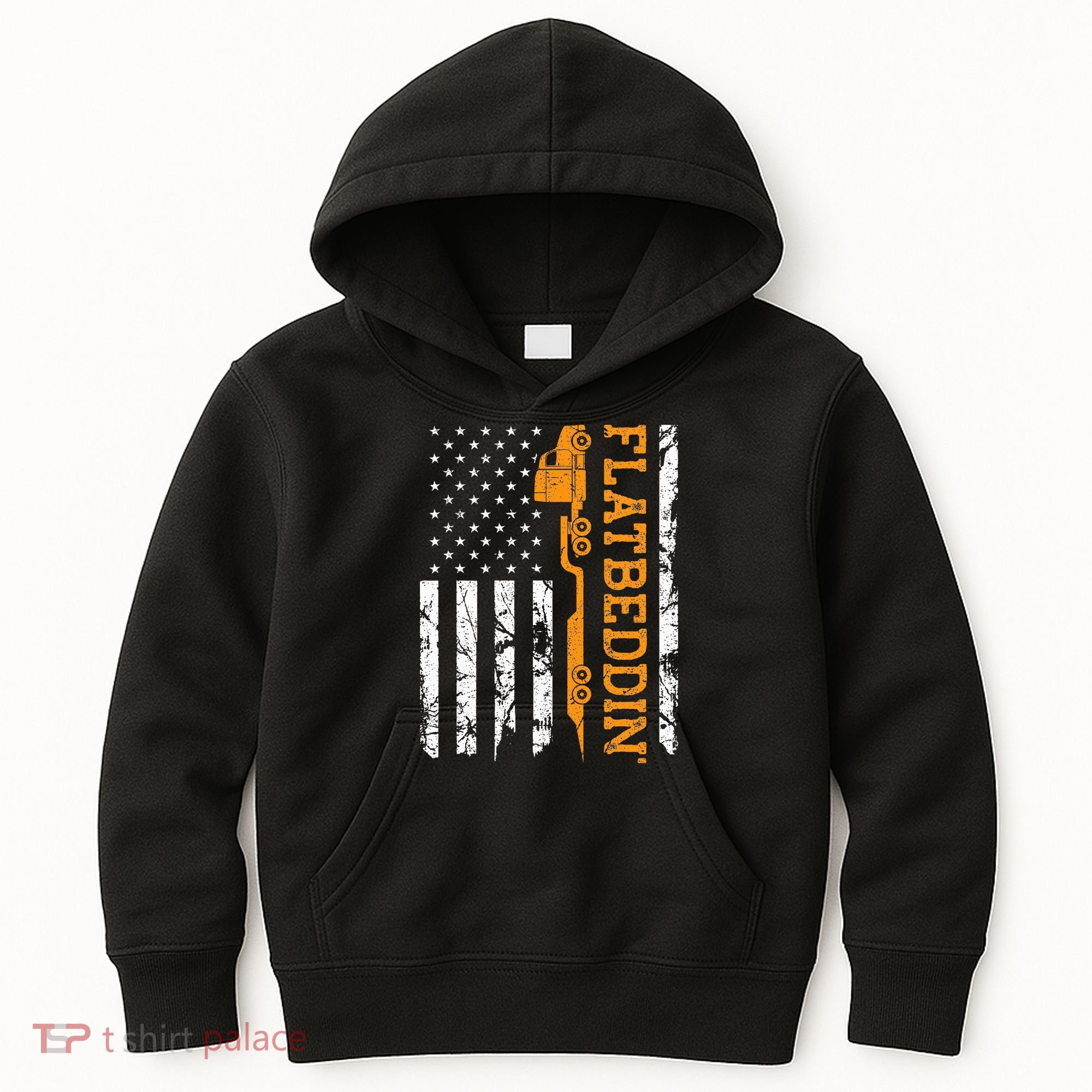 Flatbedder Truck American Flag Patriotic Flatbed Trucker Kids Hoodie
