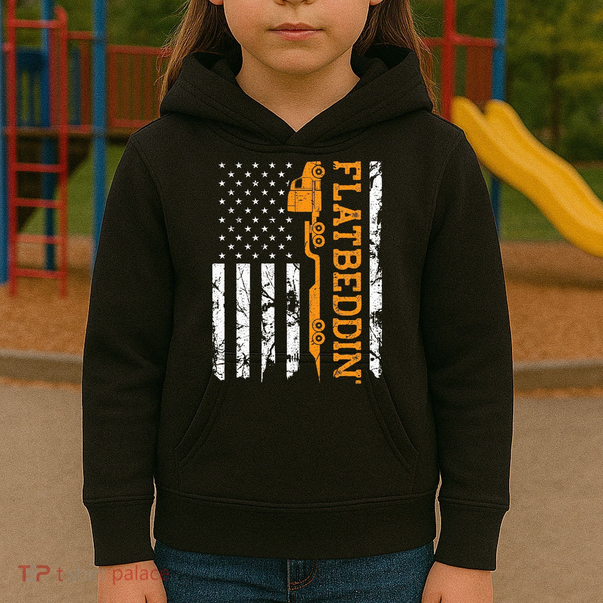 Flatbedder Truck American Flag Patriotic Flatbed Trucker Kids Hoodie