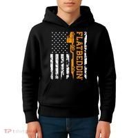 Flatbedder Truck American Flag Patriotic Flatbed Trucker Kids Hoodie thumb 4