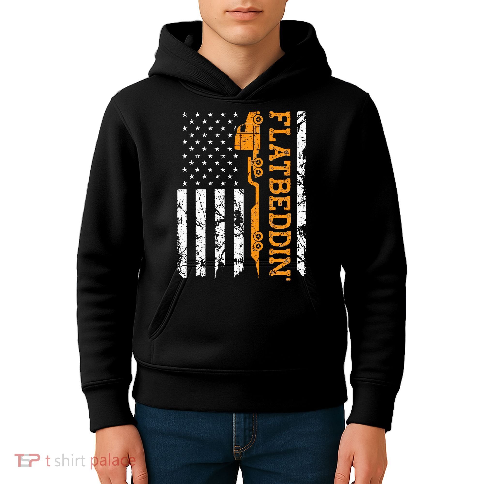 Flatbedder Truck American Flag Patriotic Flatbed Trucker Kids Hoodie