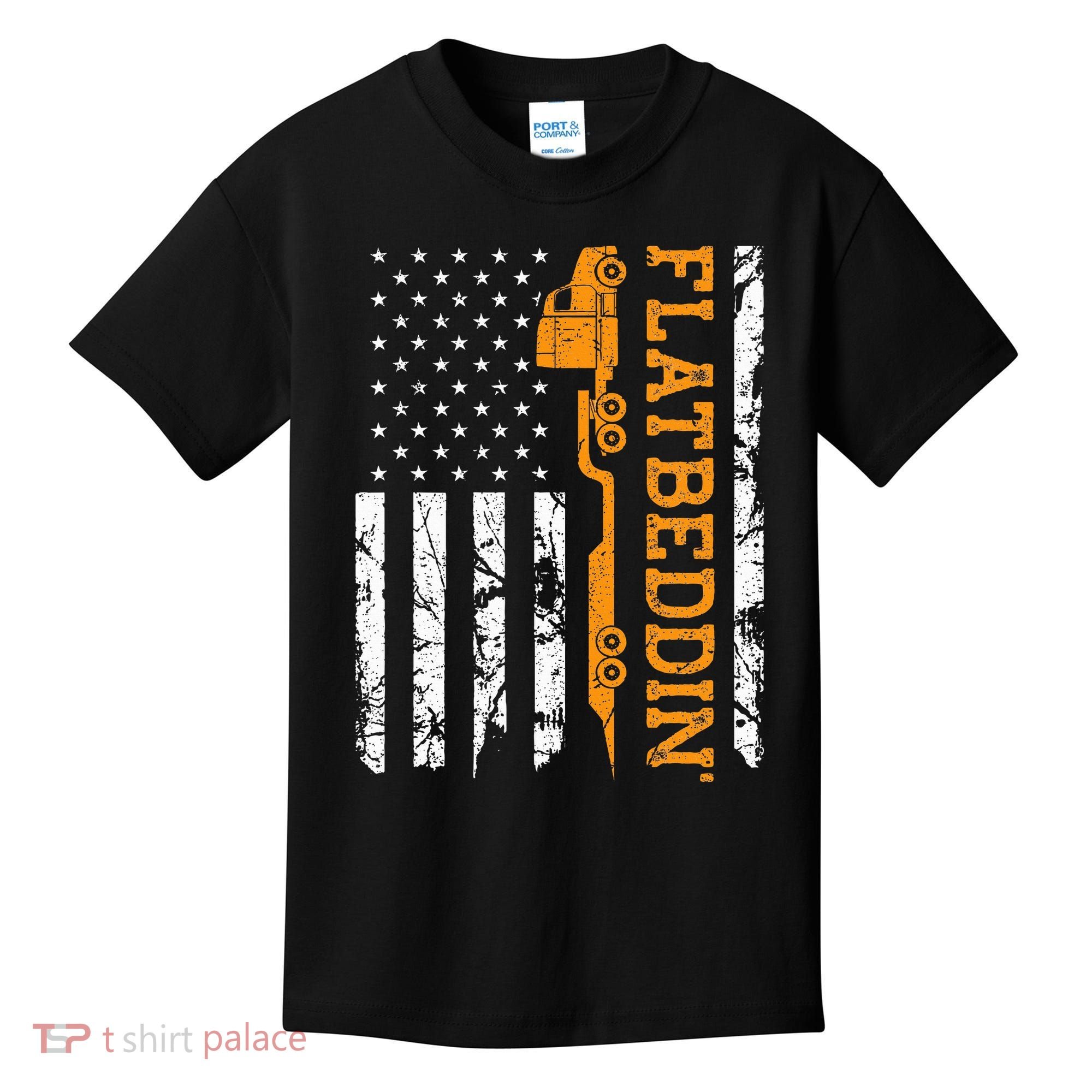 Flatbedder Truck American Flag Patriotic Flatbed Trucker Kids T-Shirt