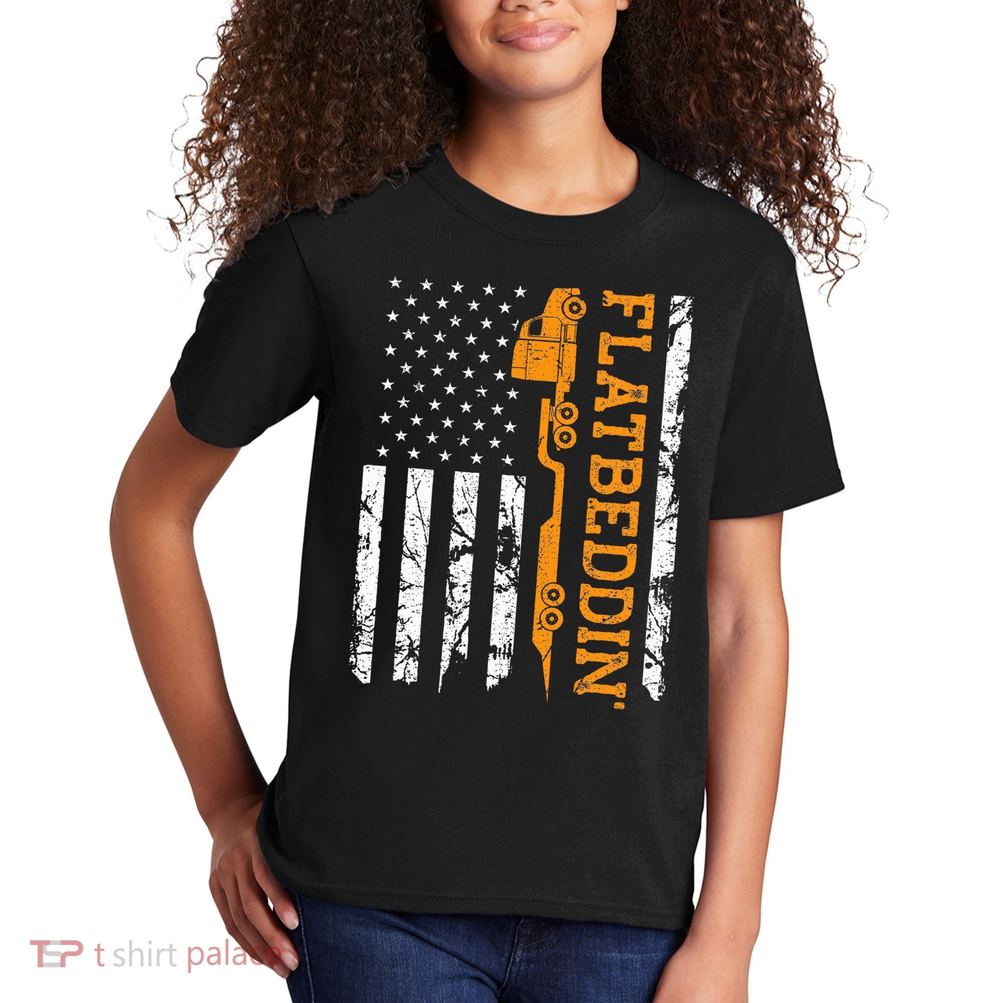 Flatbedder Truck American Flag Patriotic Flatbed Trucker Kids T-Shirt