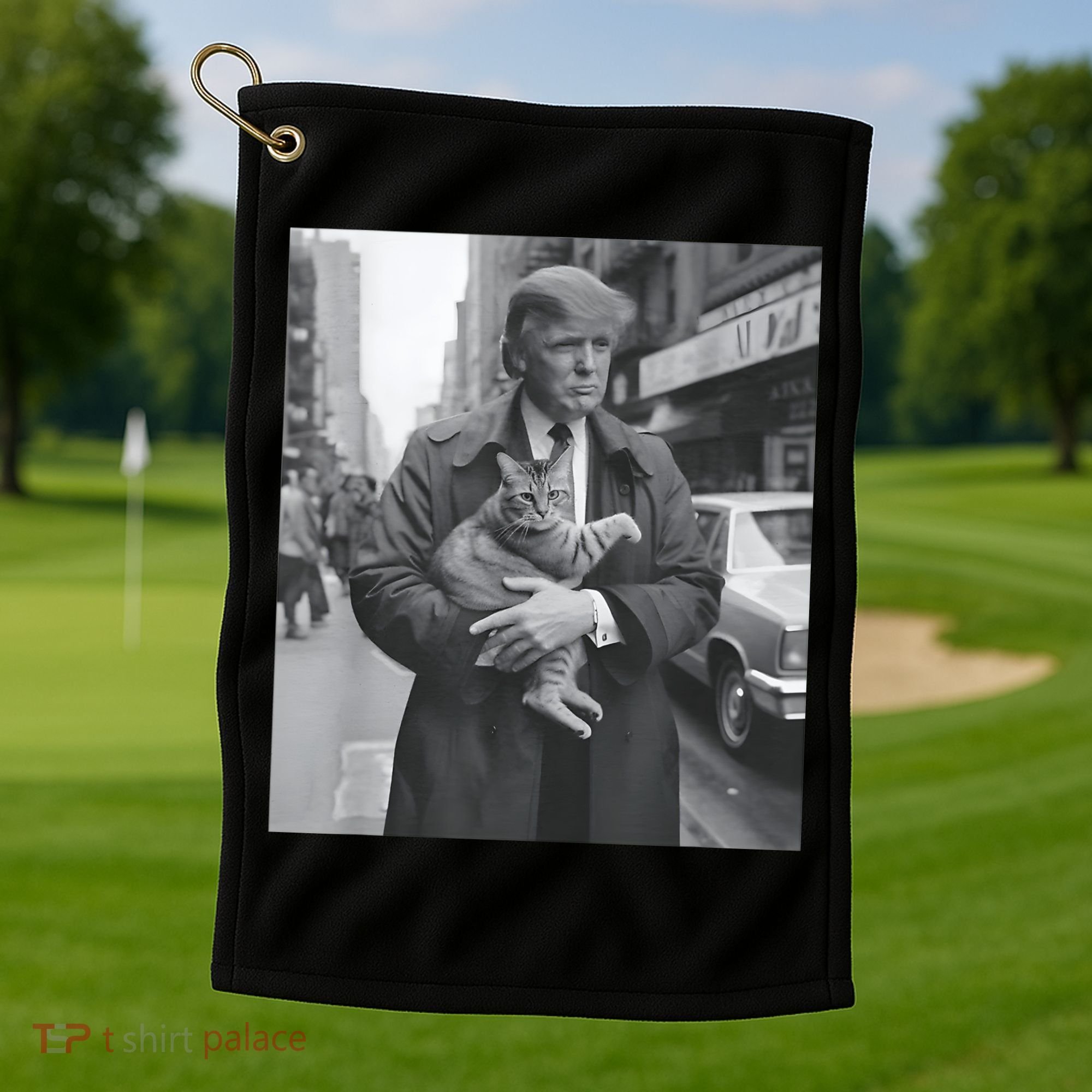 Funny Trump And Cat Funny Political Golf Towel