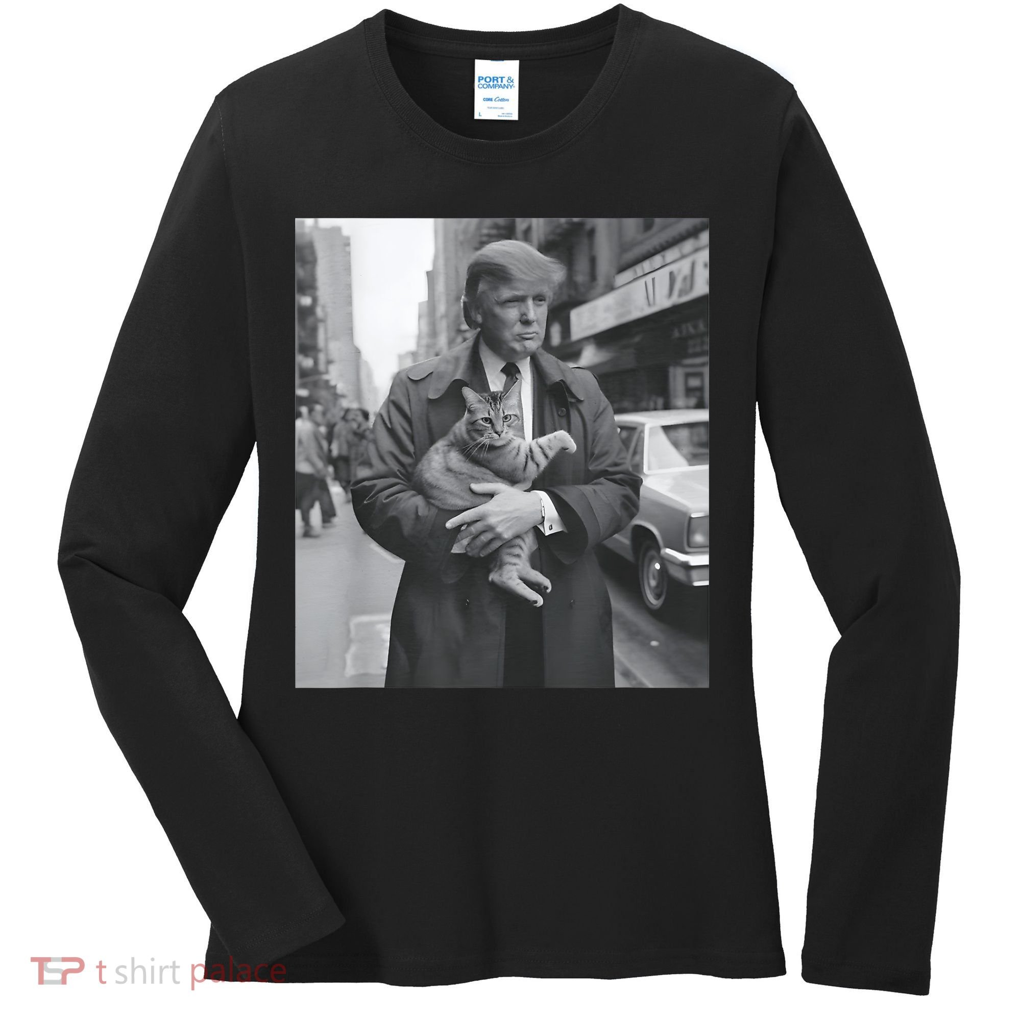 Funny Trump And Cat Funny Political Women's Long Sleeve Shirt