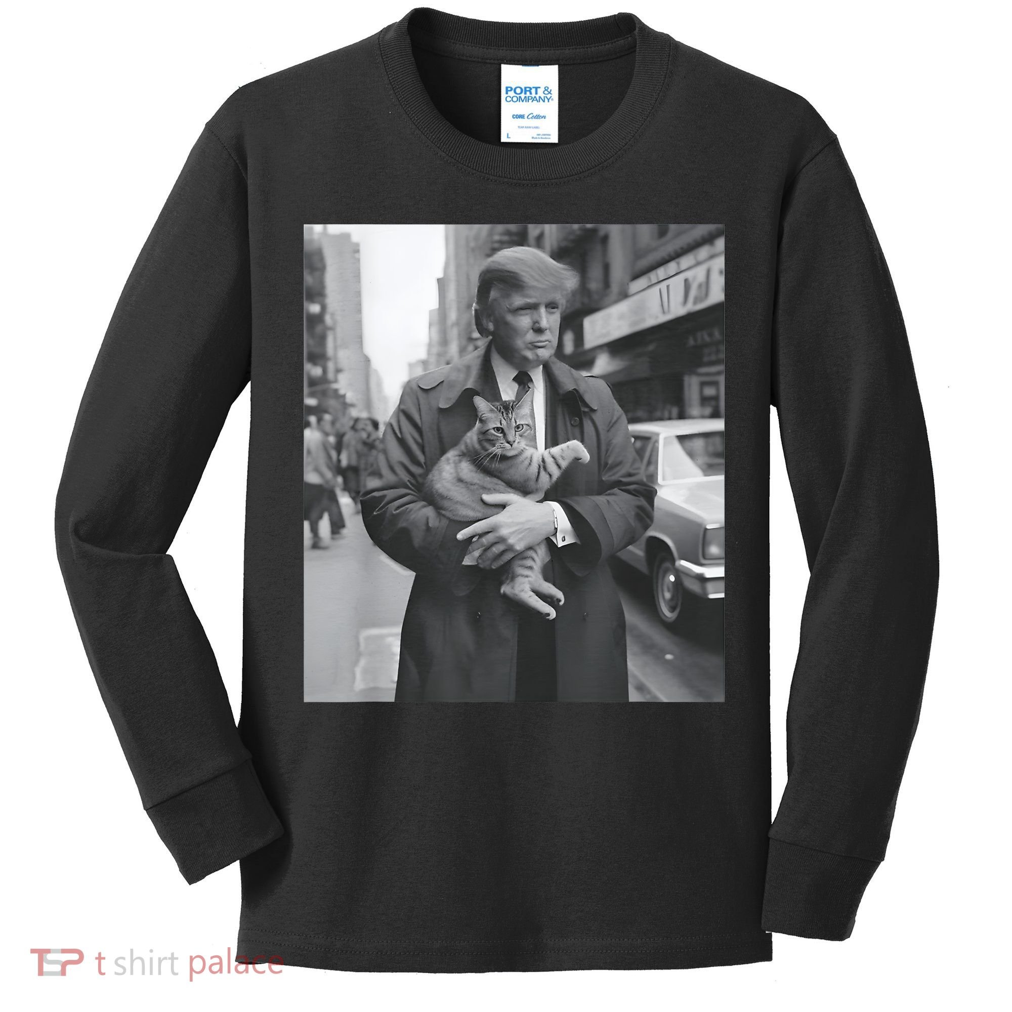 Funny Trump And Cat Funny Political Kids Long Sleeve Shirt