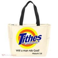 Funny Tithes And Offering Will A Man Rob God Tote Bag thumb 0