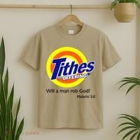 Funny Tithes And Offering Will A Man Rob God T-Shirt thumb 2