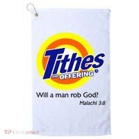 Funny Tithes And Offering Will A Man Rob God Golf Towel thumb 0