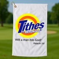 Funny Tithes And Offering Will A Man Rob God Golf Towel thumb 1