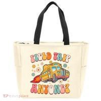 Field Trip Anyone Groovy School Bus Driver Yellow Bus Tote Bag thumb 0
