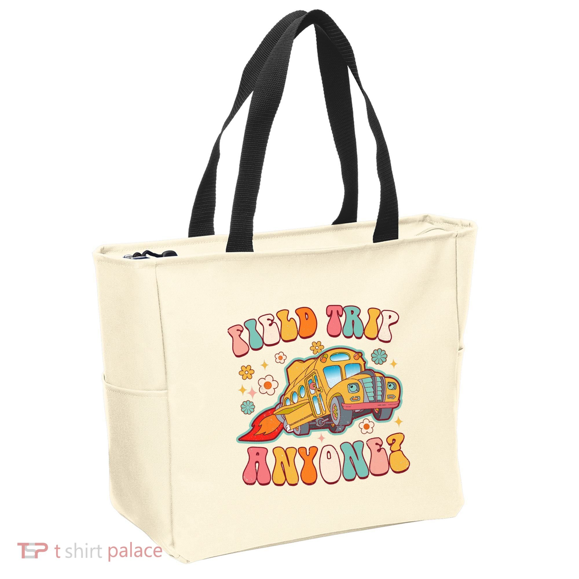 Field Trip Anyone Groovy School Bus Driver Yellow Bus Tote Bag