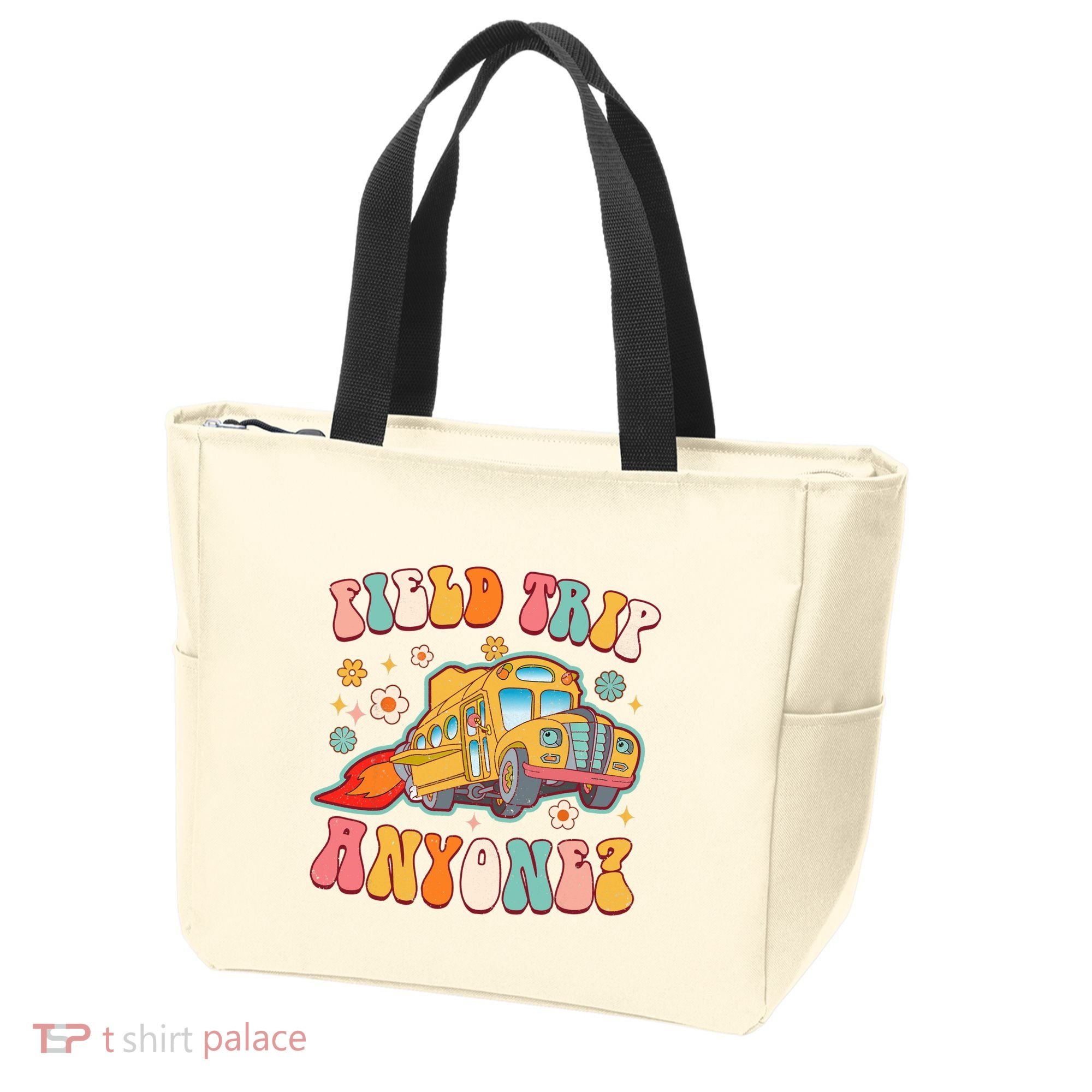 Field Trip Anyone Groovy School Bus Driver Yellow Bus Tote Bag