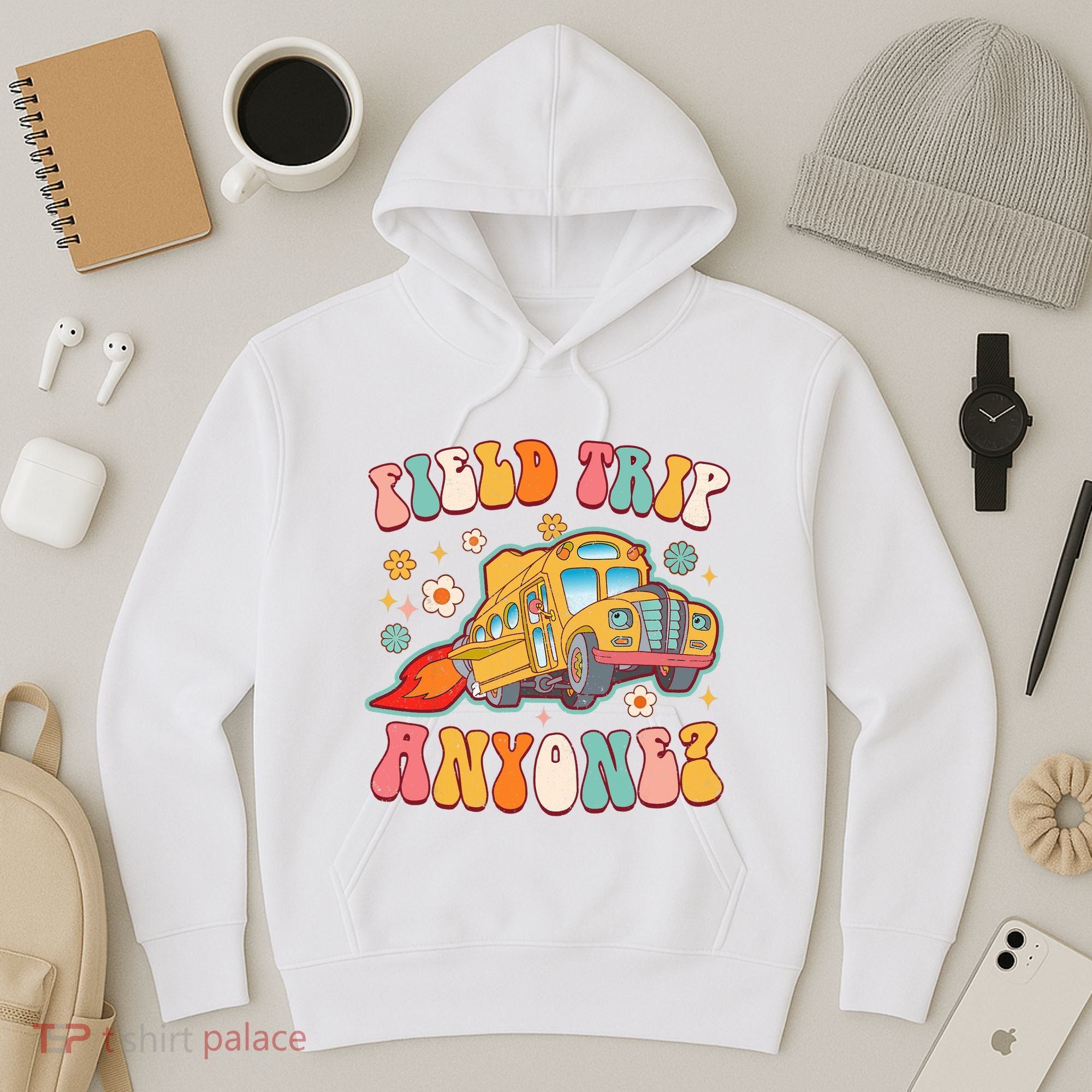 Field Trip Anyone Groovy School Bus Driver Yellow Bus Hoodie