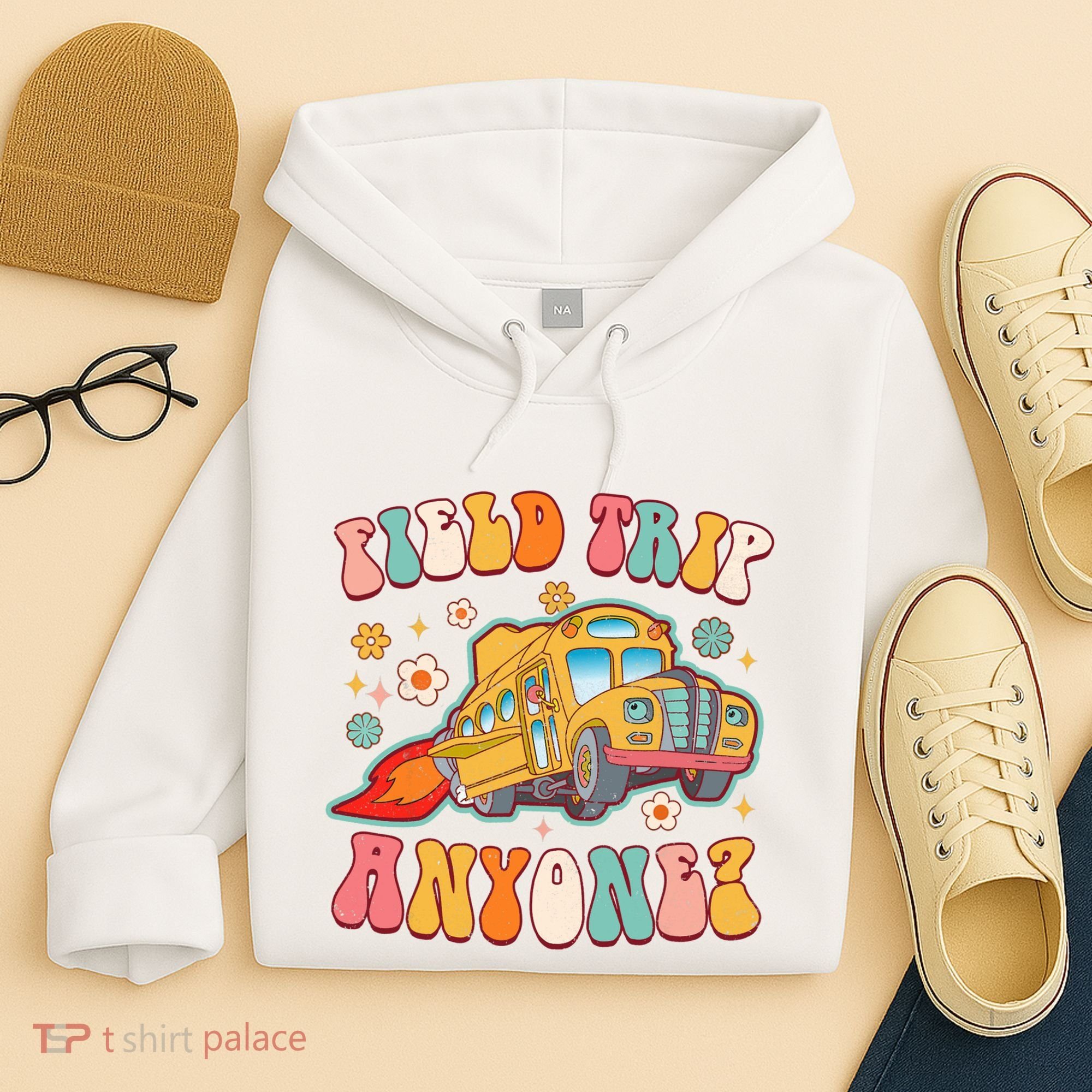 Field Trip Anyone Groovy School Bus Driver Yellow Bus Hoodie