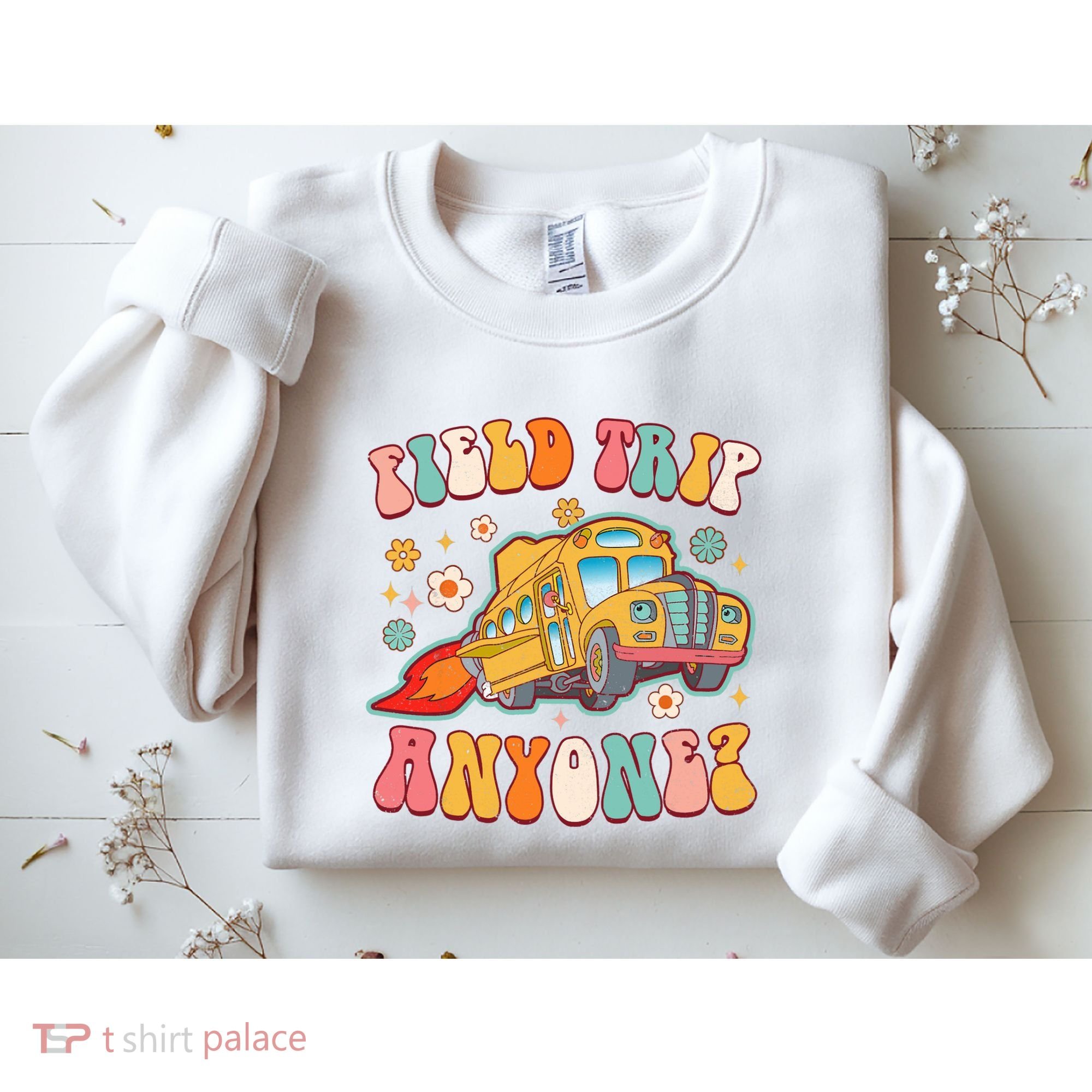 Field Trip Anyone Groovy School Bus Driver Yellow Bus Sweatshirt