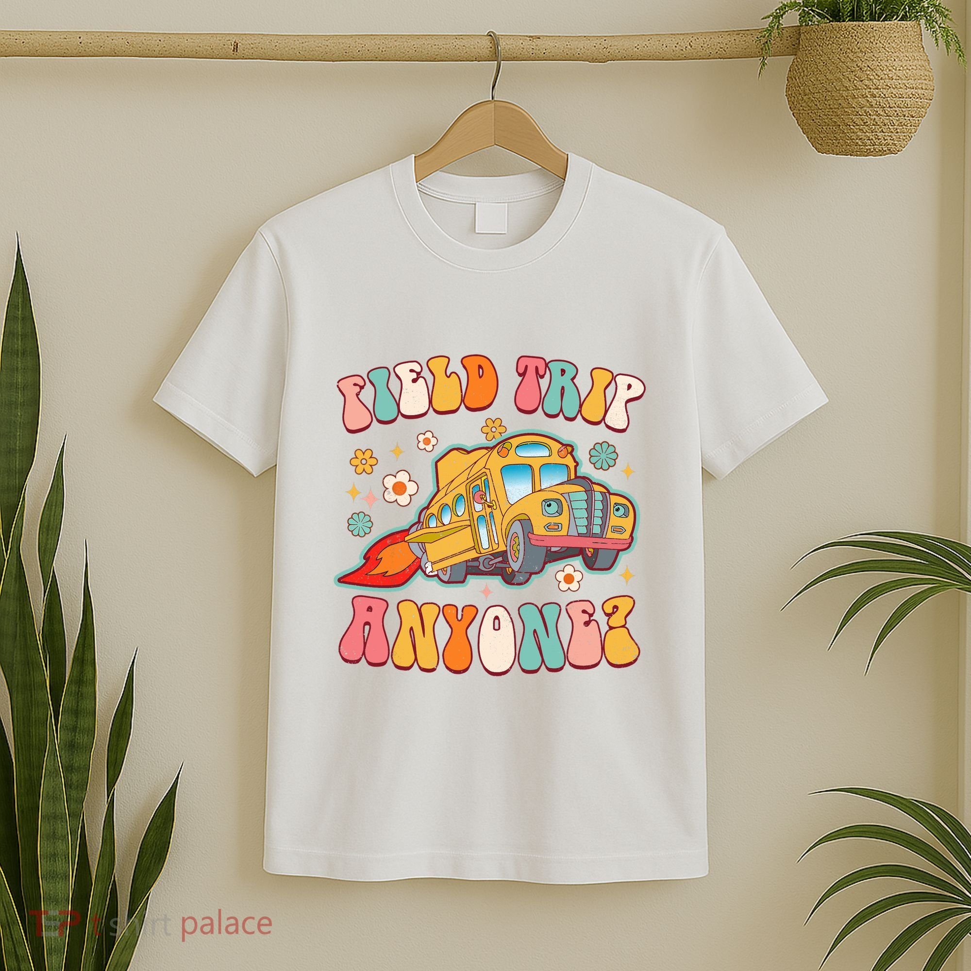 Field Trip Anyone Groovy School Bus Driver Yellow Bus T-Shirt
