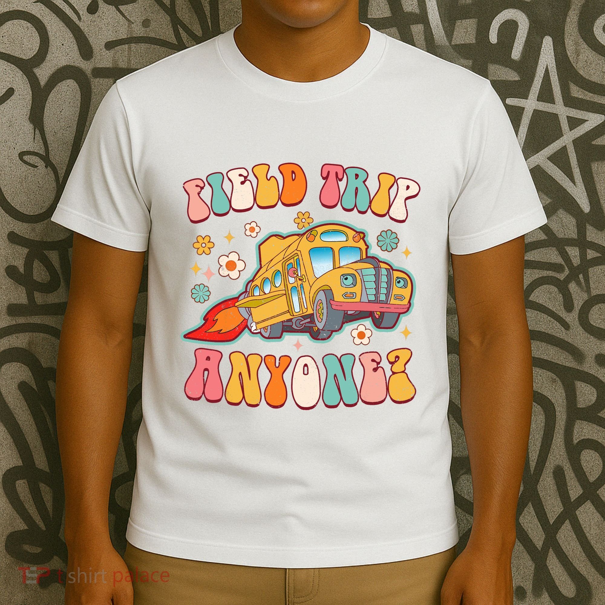 Field Trip Anyone Groovy School Bus Driver Yellow Bus T-Shirt