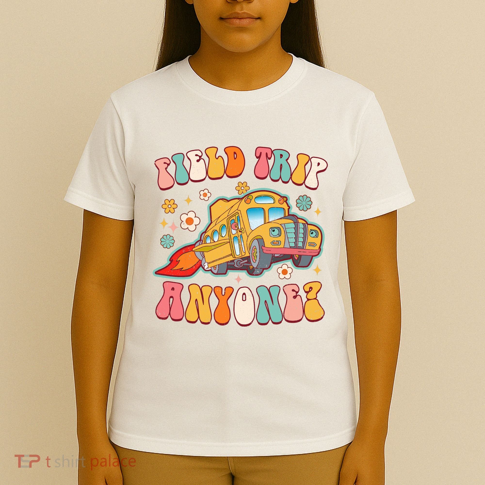 Field Trip Anyone Groovy School Bus Driver Yellow Bus T-Shirt