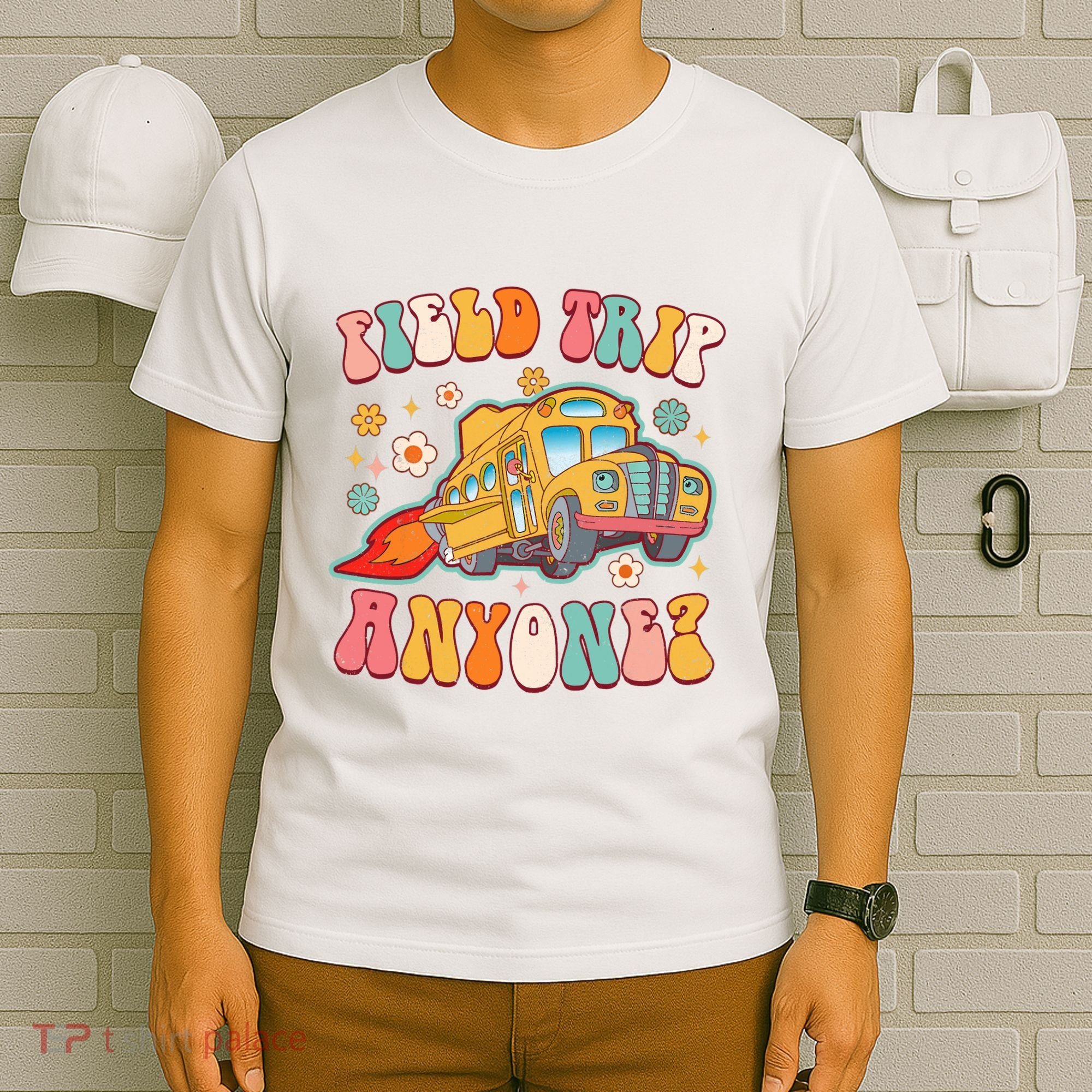 Field Trip Anyone Groovy School Bus Driver Yellow Bus T-Shirt