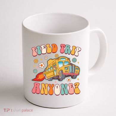 Field Trip Anyone Groovy School Bus Driver Yellow Bus Coffee Mug back