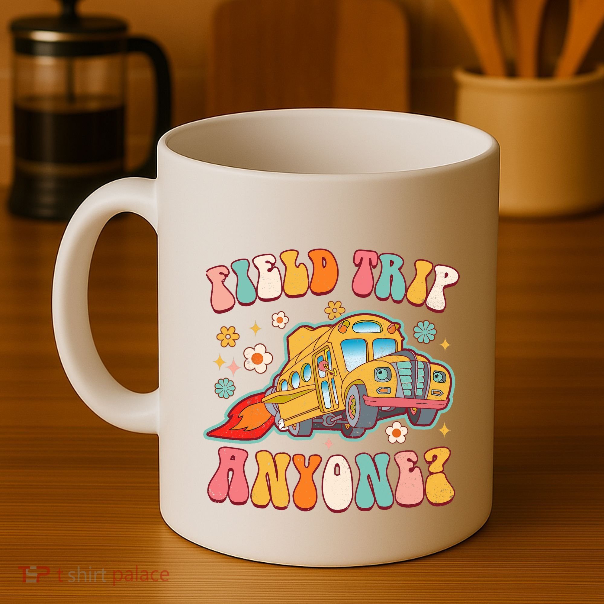 Field Trip Anyone Groovy School Bus Driver Yellow Bus Coffee Mug