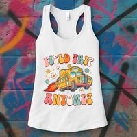 Field Trip Anyone Groovy School Bus Driver Yellow Bus Women's Tank Top thumb 3
