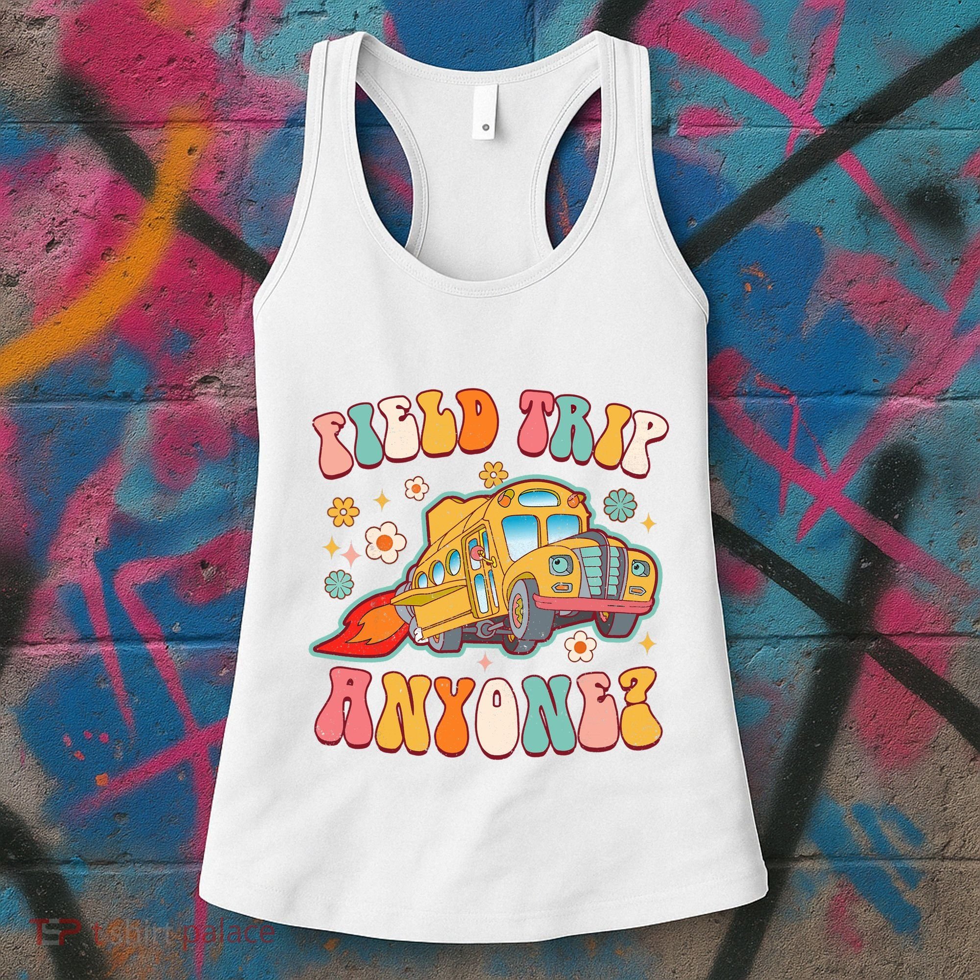 Field Trip Anyone Groovy School Bus Driver Yellow Bus Women's Tank Top