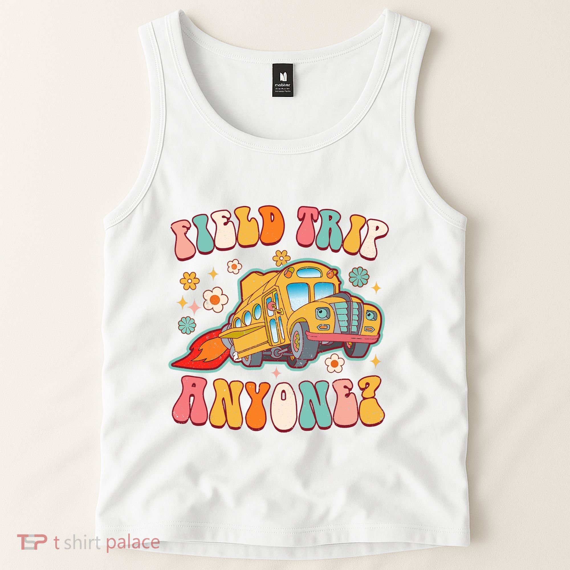 Field Trip Anyone Groovy School Bus Driver Yellow Bus Tank Top