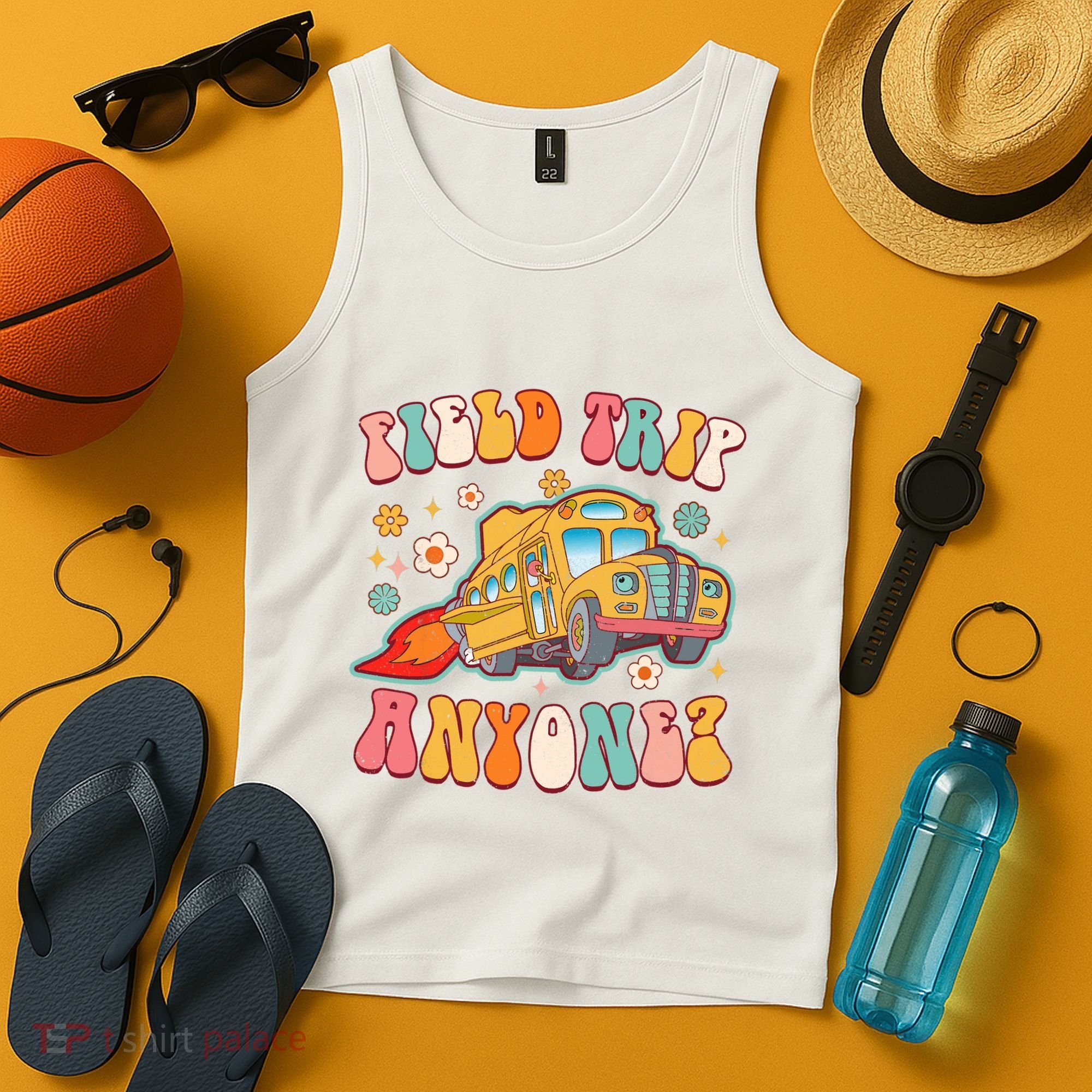 Field Trip Anyone Groovy School Bus Driver Yellow Bus Tank Top