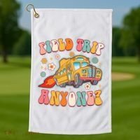 Field Trip Anyone Groovy School Bus Driver Yellow Bus Golf Towel thumb 1