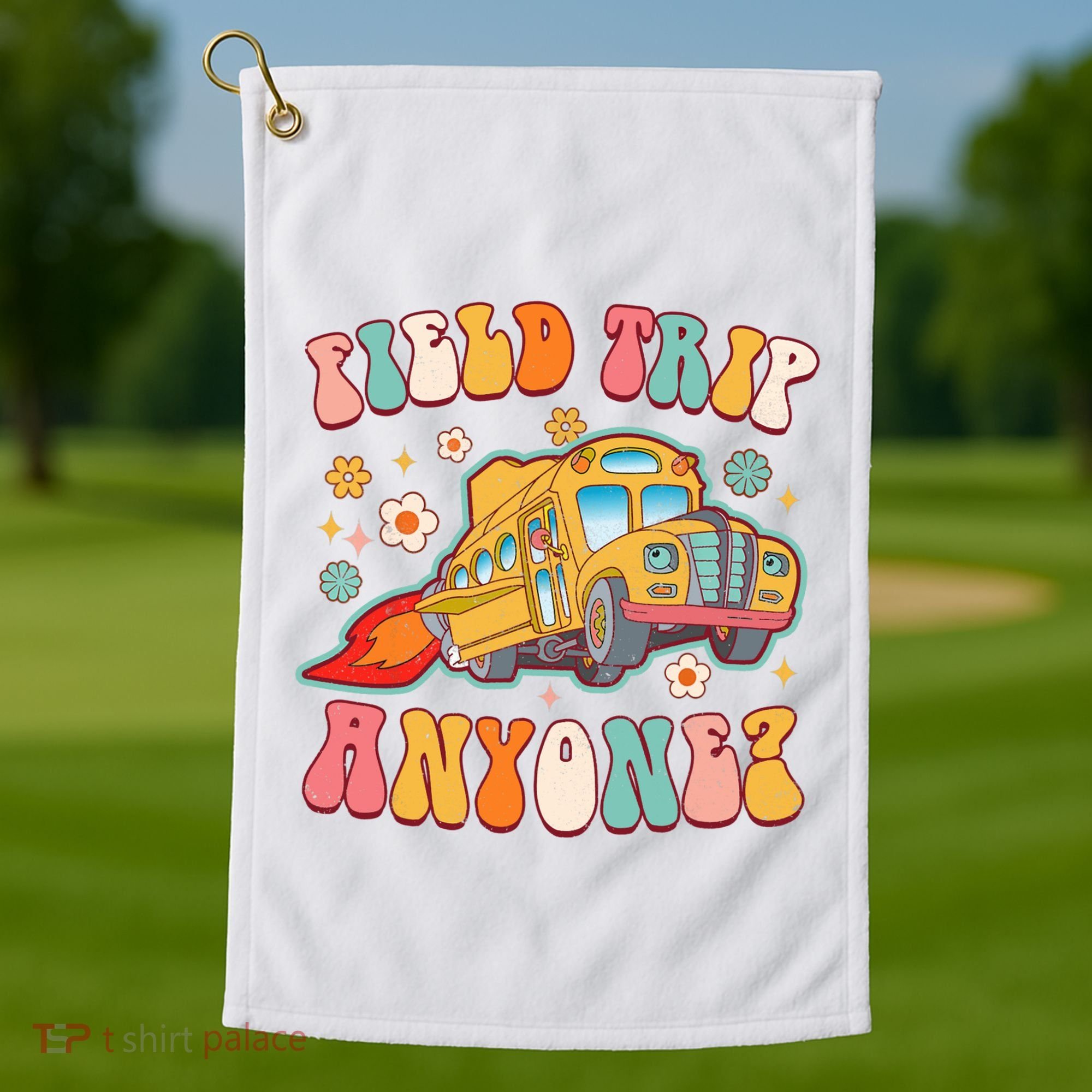 Field Trip Anyone Groovy School Bus Driver Yellow Bus Golf Towel
