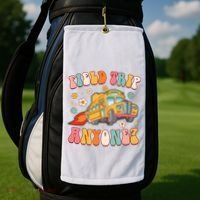 Field Trip Anyone Groovy School Bus Driver Yellow Bus Golf Towel thumb 2