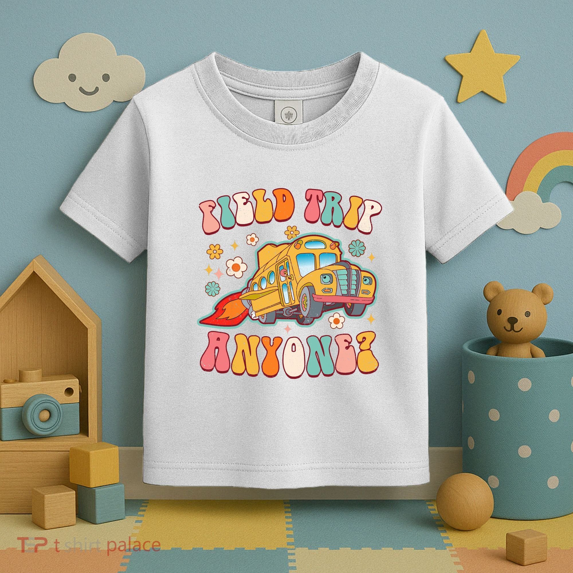 Field Trip Anyone Groovy School Bus Driver Yellow Bus Toddler T-Shirt