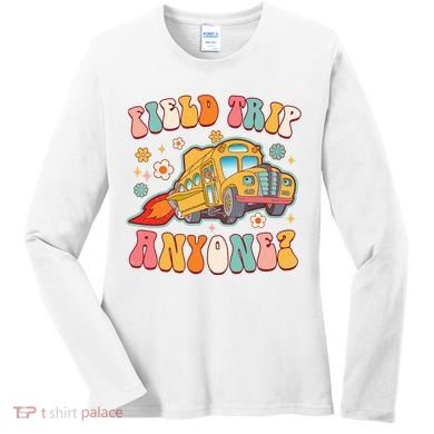 Field Trip Anyone Groovy School Bus Driver Yellow Bus Women's Long Sleeve Shirt