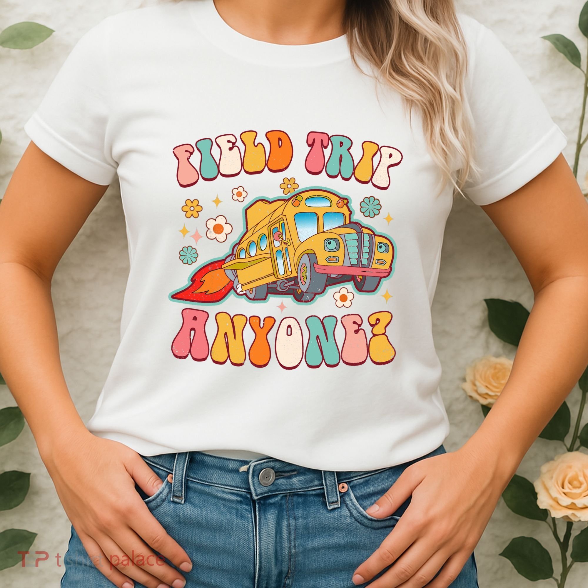 Field Trip Anyone Groovy School Bus Driver Yellow Bus Women's T-Shirt