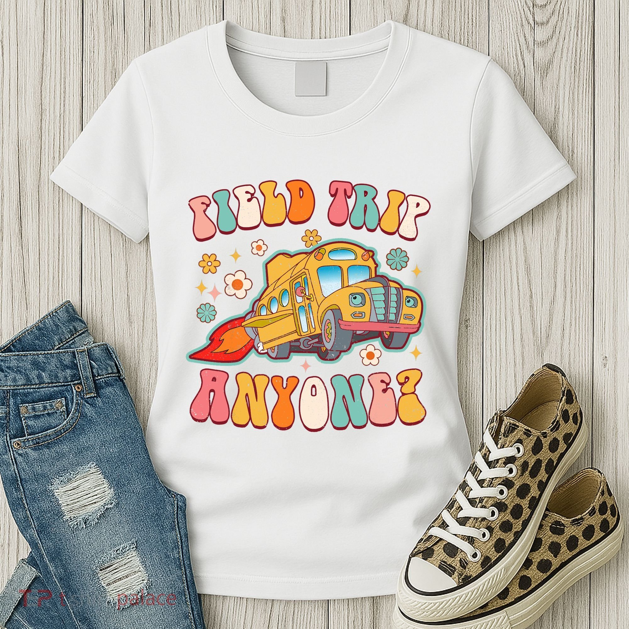 Field Trip Anyone Groovy School Bus Driver Yellow Bus Women's T-Shirt