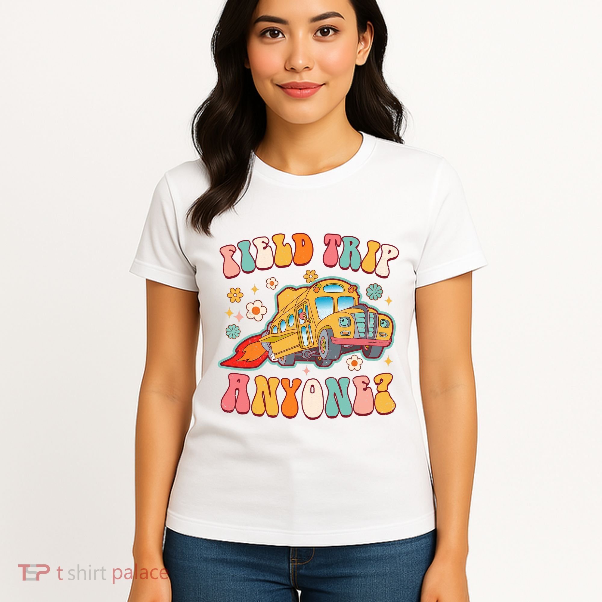 Field Trip Anyone Groovy School Bus Driver Yellow Bus Women's T-Shirt