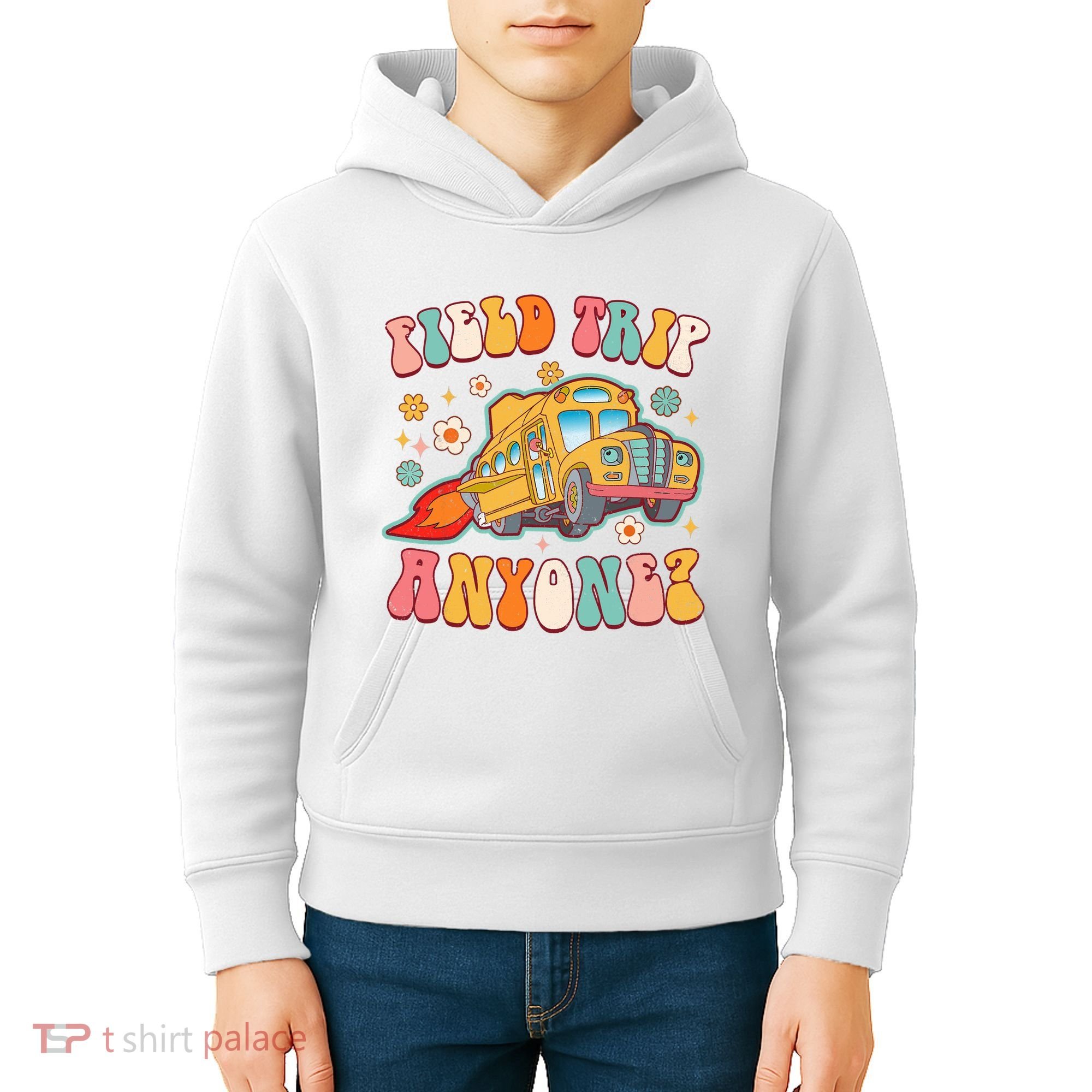 Field Trip Anyone Groovy School Bus Driver Yellow Bus Kids Hoodie