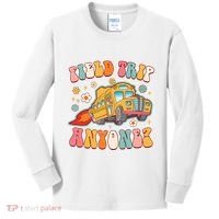 Field Trip Anyone Groovy School Bus Driver Yellow Bus Kids Long Sleeve Shirt thumb 0