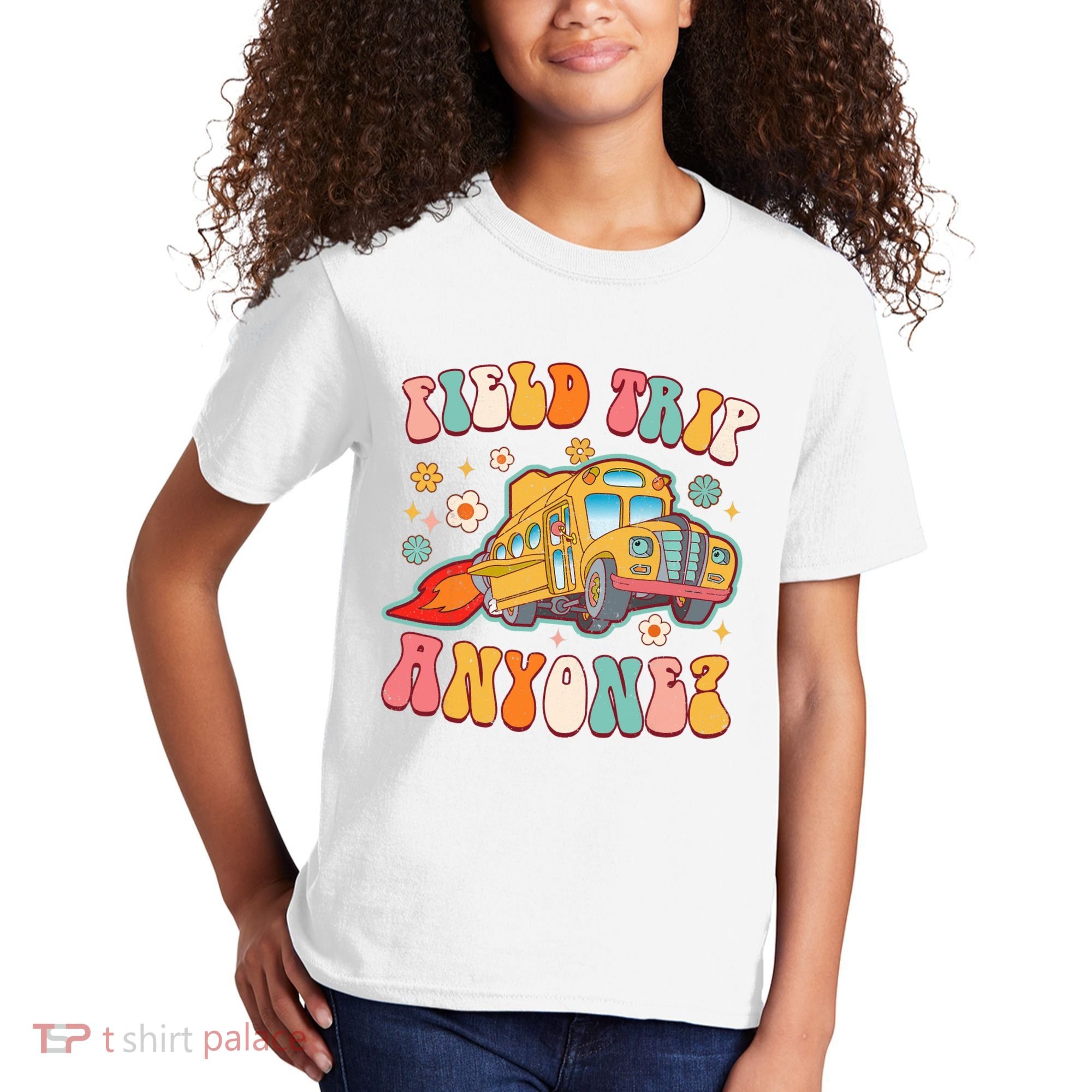 Field Trip Anyone Groovy School Bus Driver Yellow Bus Kids T-Shirt