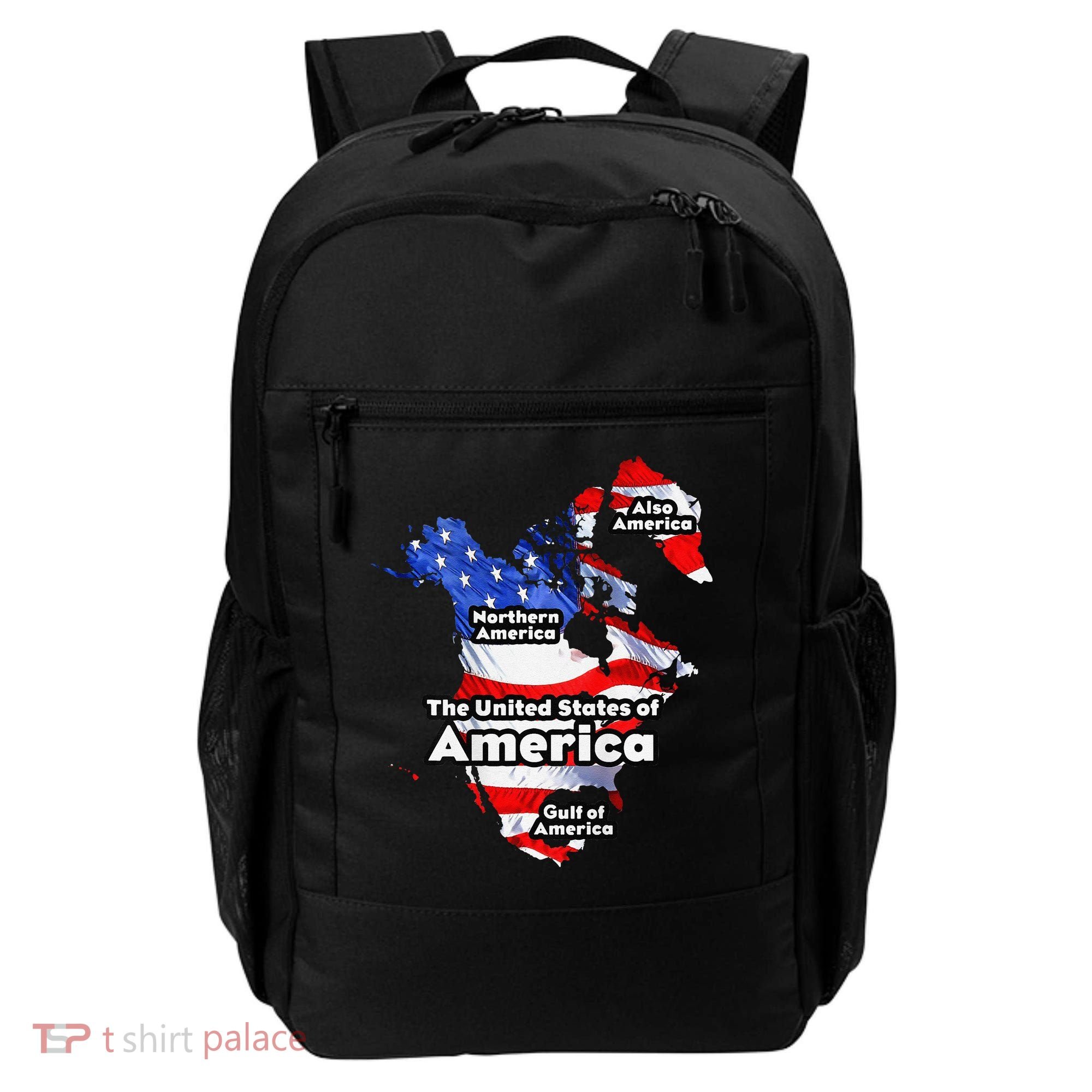 Funny Trump American Flag Canada Greenland Gulf Map On Back Backpack