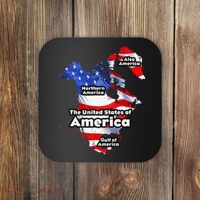 Funny Trump American Flag Canada Greenland Gulf Map On Back Coaster