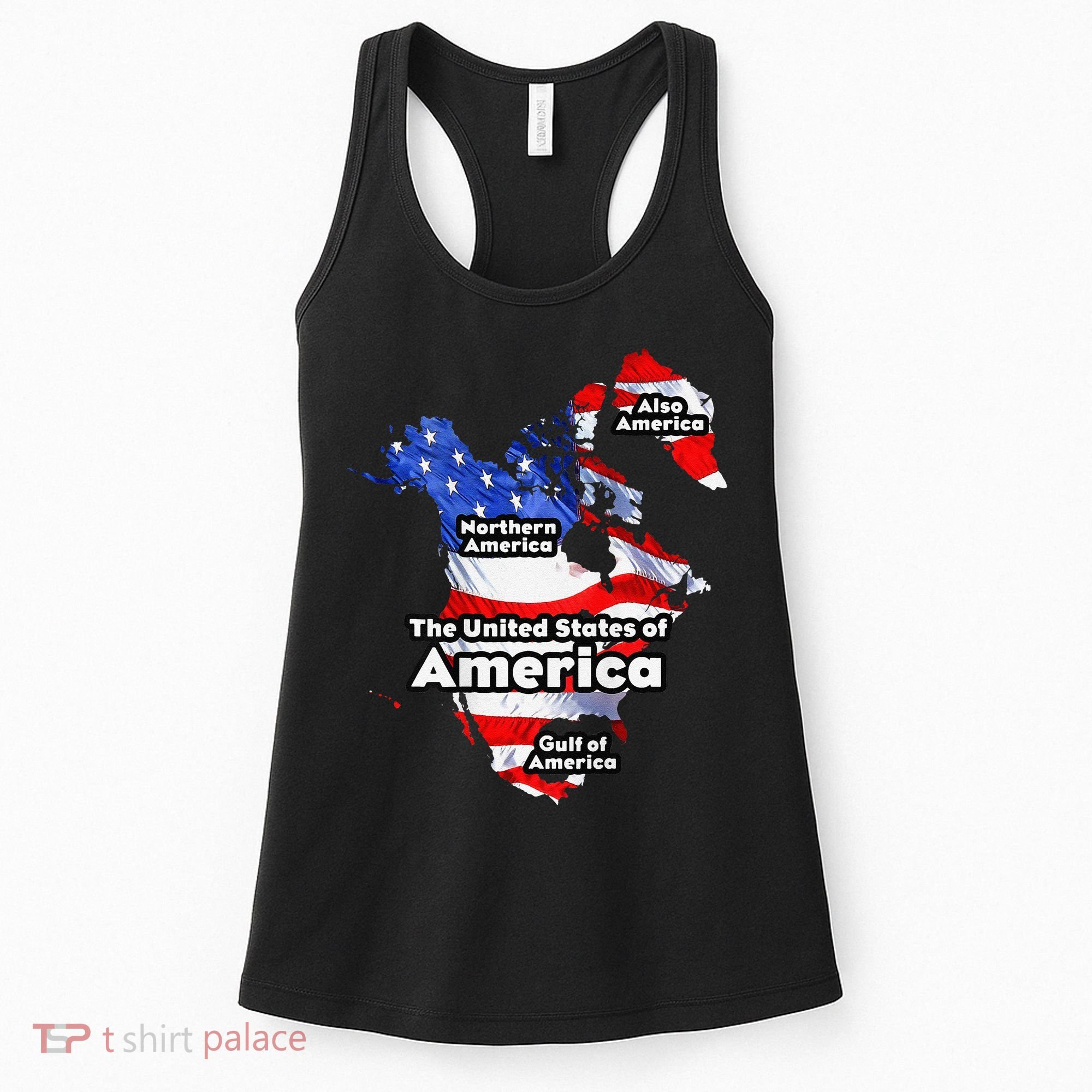 Funny Trump American Flag Canada Greenland Gulf Map On Back Women's Tank Top