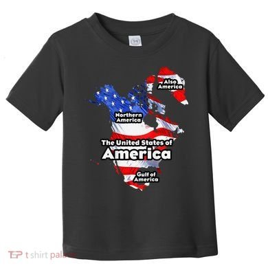 Funny Trump American Flag Canada Greenland Gulf Map On Back Toddler T-Shirt