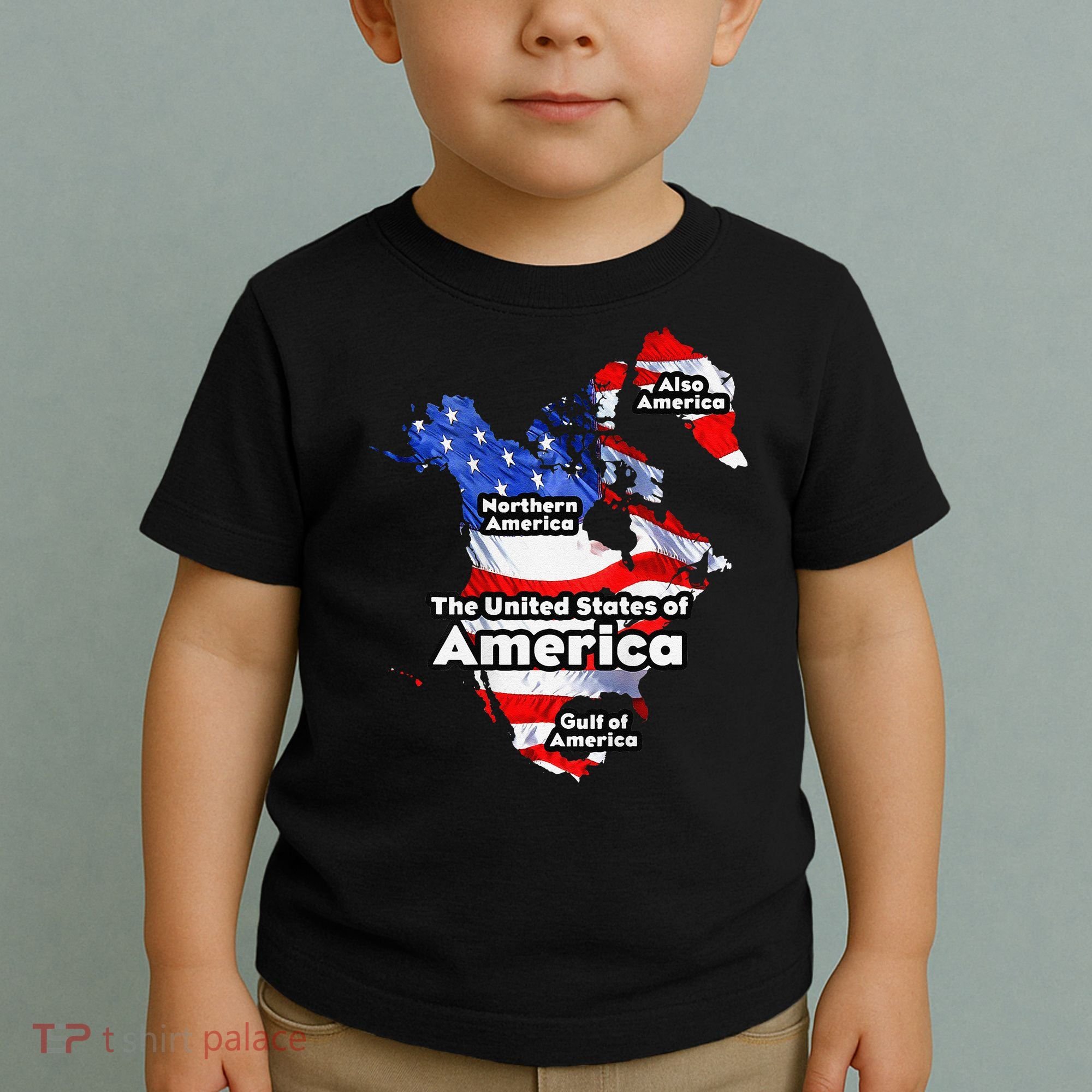 Funny Trump American Flag Canada Greenland Gulf Map On Back Toddler T-Shirt