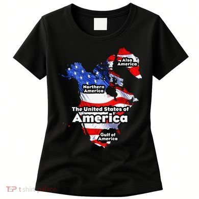 Funny Trump American Flag Canada Greenland Gulf Map On Back Women's T-Shirt