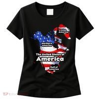 Funny Trump American Flag Canada Greenland Gulf Map On Back Women's T-Shirt thumb 0