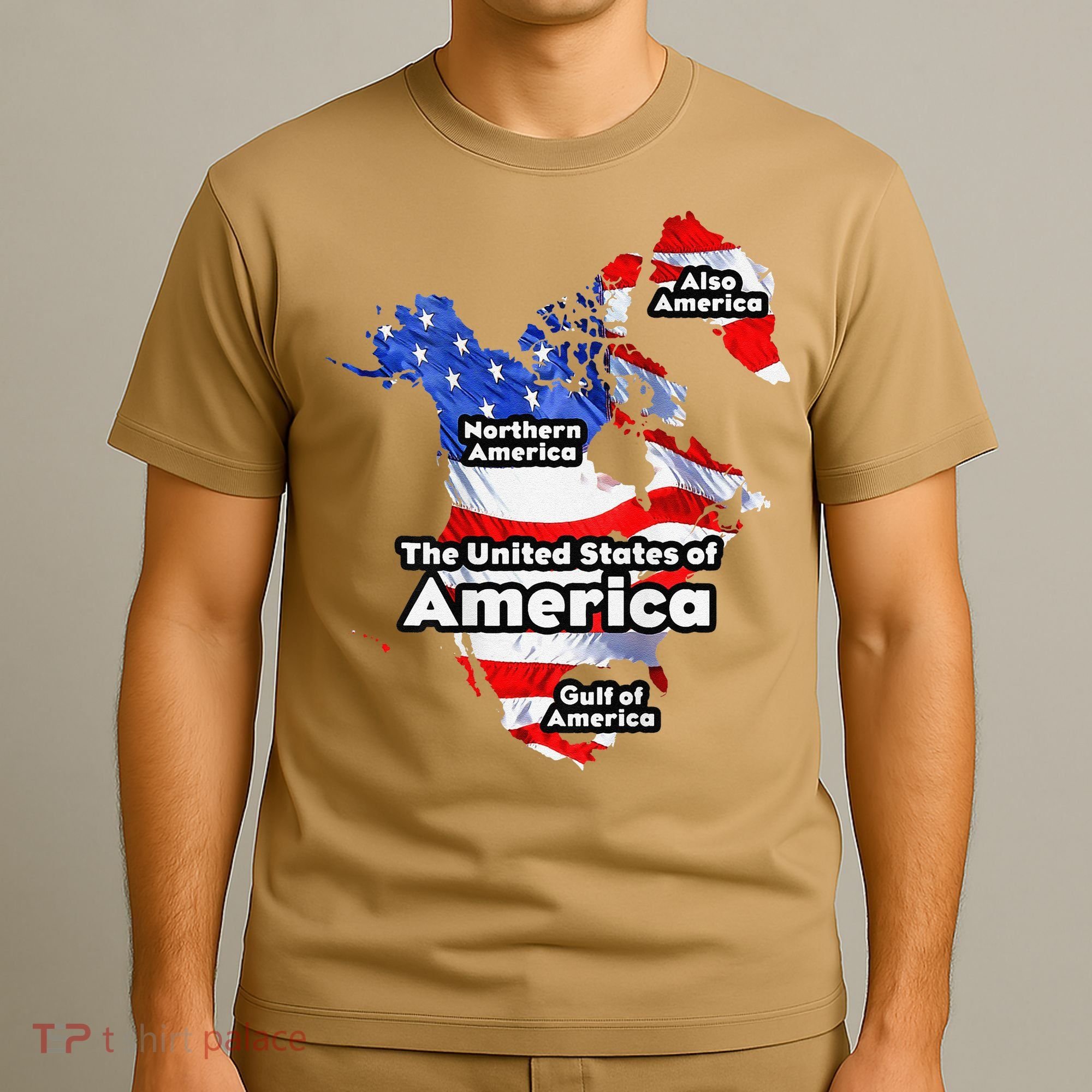 Funny Trump American Flag Canada Greenland Gulf Map On Back T-Shirt