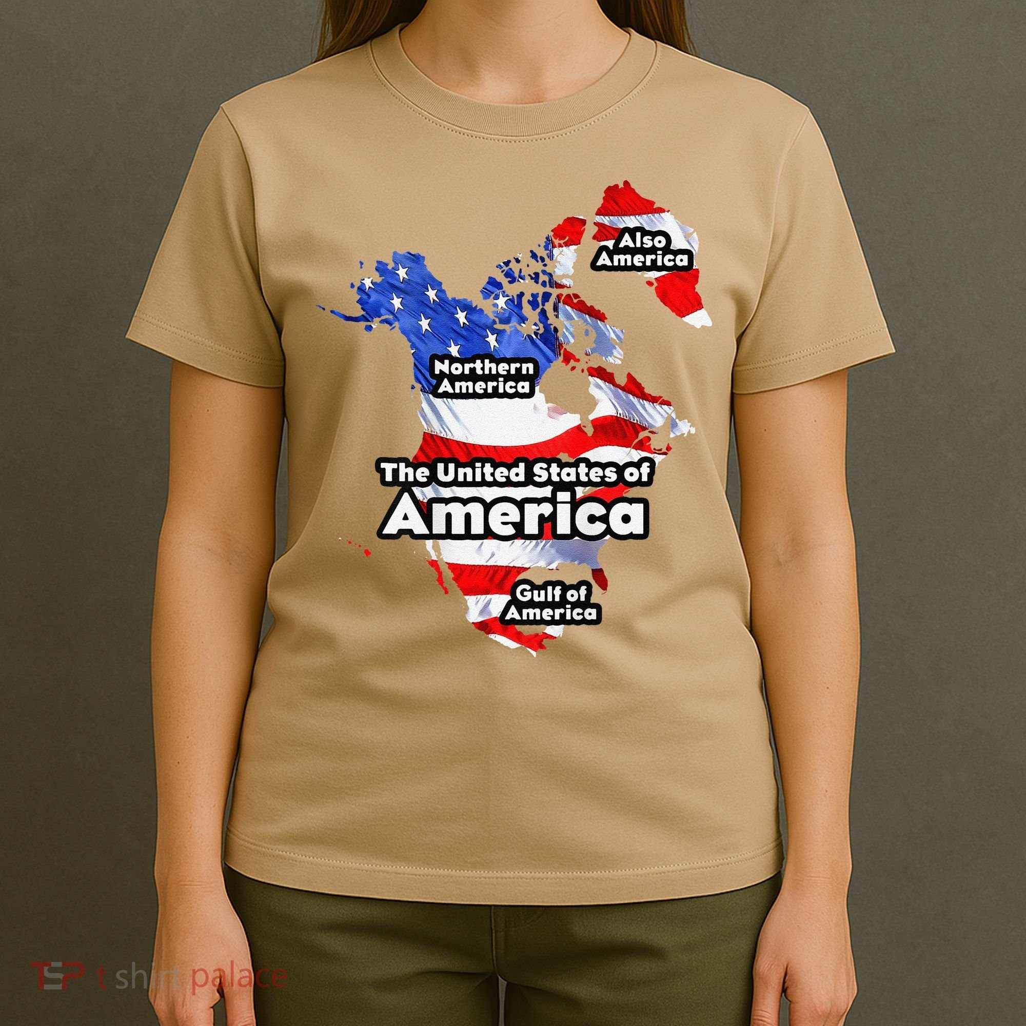 Funny Trump American Flag Canada Greenland Gulf Map On Back T-Shirt