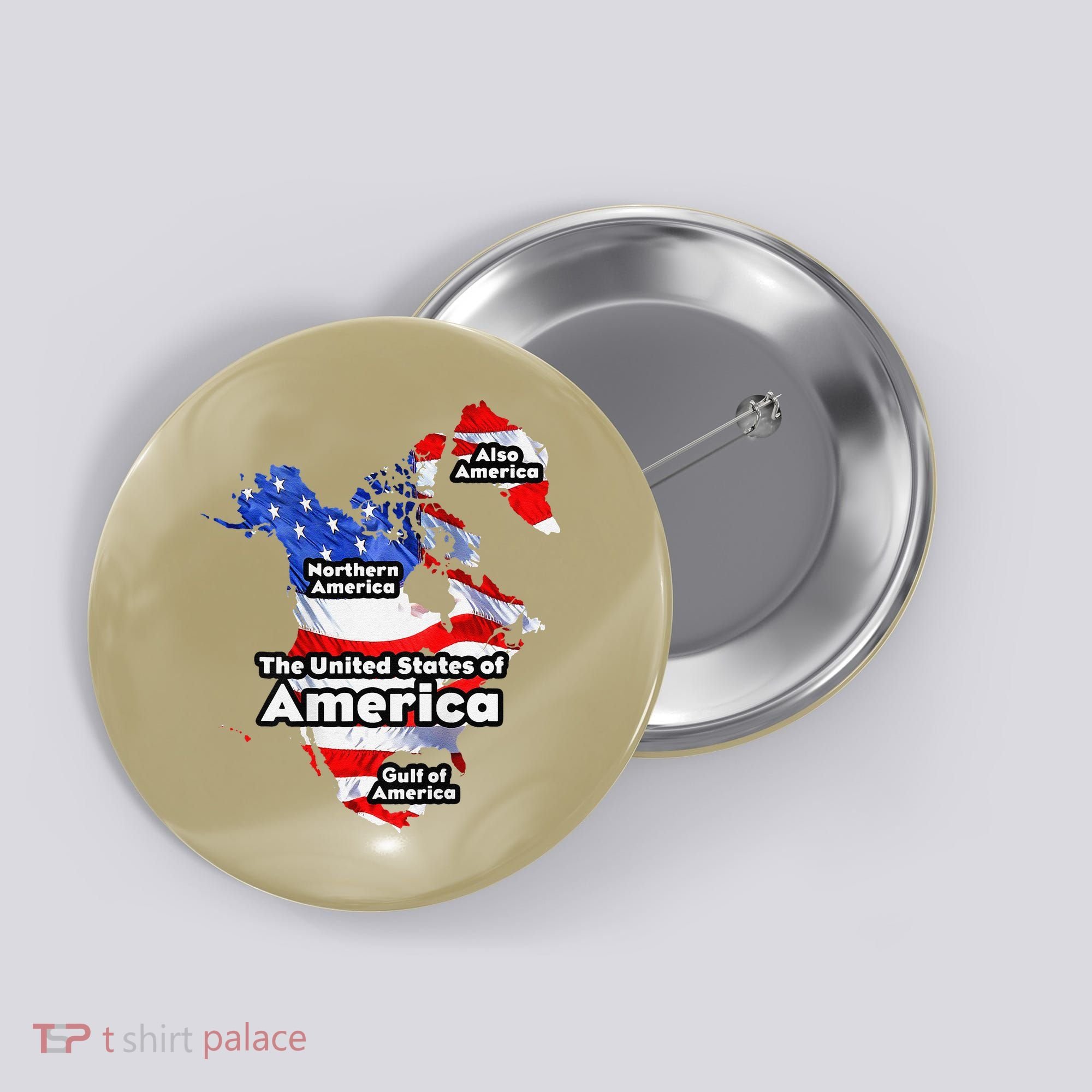 Funny Trump American Flag Canada Greenland Gulf Map On Back Button